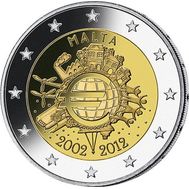 2 евро 2012 «10 лет наличному обращению евро» Мальта, фото 1 