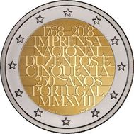  2 евро 2018 «250-летие национальной типографии» Португалия, фото 1 