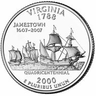  25 центов 2000 «Вирджиния» (штаты США) случайный монетный двор, фото 1 