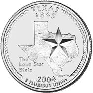  25 центов 2004 «Техас» (штаты США) случайный монетный двор, фото 1 