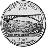 25 центов 2005 «Западная Вирджиния» (штаты США) случайный монетный двор, фото 1 