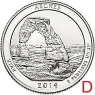  25 центов 2014 «Национальный парк Арки» (23-й нац. парк США) D, фото 1 