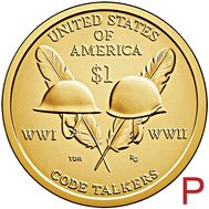  1 доллар 2016 «Радисты-шифровальщики Первой и Второй мировых войн» США P (Сакагавея), фото 1 