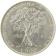  500 лир 1986 «Год мира» Италия UNC, фото 1 