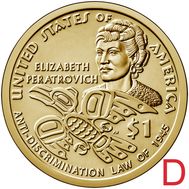  1 доллар 2020 «Антидискриминационный закон Элизабет Ператрович» США D (Сакагавея), фото 1 