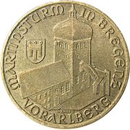  20 шиллингов 1990 «Башня Мартинстурм в Брегенце» Австрия, фото 1 