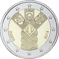  2 евро 2018 «100 лет независимости Балтийских стран» Эстония, фото 1 