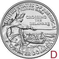  25 центов 2021 «Джордж Вашингтон пересекает реку Делавэр» США D, фото 1 
