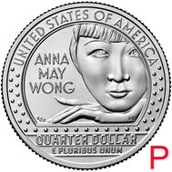  25 центов 2022 «Анна Мэй Вонг» (Выдающиеся женщины США) P, фото 1 