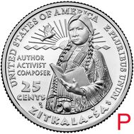  25 центов 2024 «Зиткала-Ша» (Выдающиеся женщины США) P, фото 1 