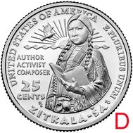  25 центов 2024 «Зиткала-Ша» (Выдающиеся женщины США) D, фото 1 