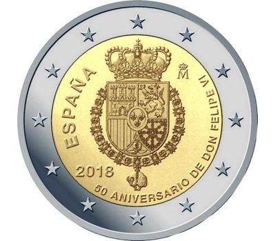  Монета 2 евро 2018 «50 лет со дня рождения короля Филиппа VI» Испания, фото 1 