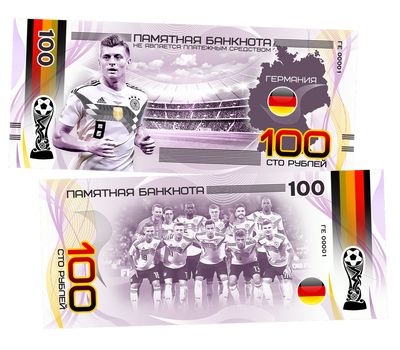  Сувенирная банкнота 100 рублей «FIFA-2018 Германия», фото 1 