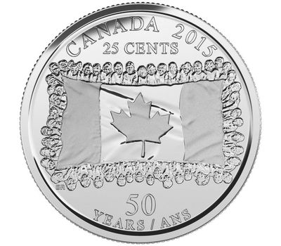  Монета 25 центов 2015 «50 лет флагу Канады» Канада, фото 1 