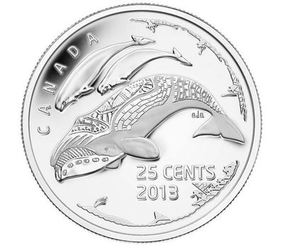  Монета 25 центов 2013 «Киты (100 лет арктической экспедиции)» Канада, фото 1 