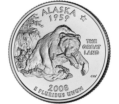  Монета 25 центов 2008 «Аляска» (штаты США) случайный монетный двор, фото 1 