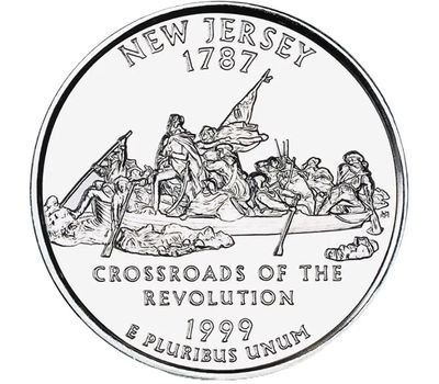  Монета 25 центов 1999 «Нью-Джерси» (штаты США) случайный монетный двор, фото 1 
