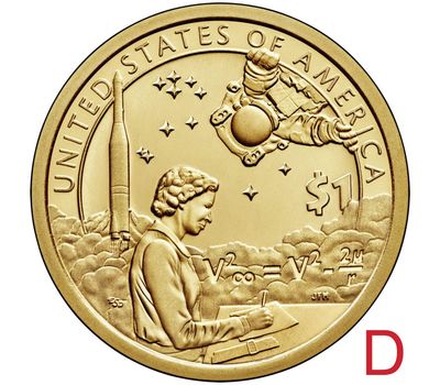  Монета 1 доллар 2019 «Американские индейцы в космической программе» США D (Сакагавея), фото 1 
