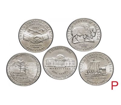  Набор 5 монет «200 лет экспедиции Льюиса и Кларка» 2004-2005 США P, фото 1 