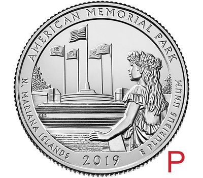  Монета 25 центов 2019 «Мемориальный парк» (47-й нац. парк США) P, фото 1 
