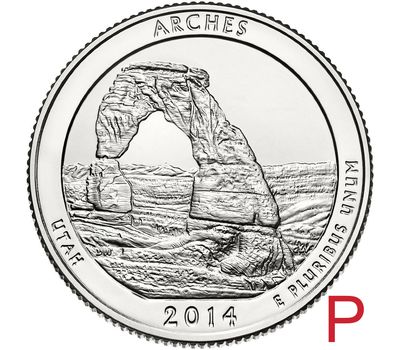  Монета 25 центов 2014 «Национальный парк Арки» (23-й нац. парк США) P, фото 1 