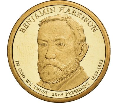  Монета 1 доллар 2012 «23-й президент Бенджамин Гаррисон» США (случайный монетный двор), фото 1 