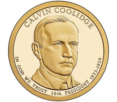  Монета 1 доллар 2014 «30-й президент Калвин Кулидж» США (случайный монетный двор), фото 1 