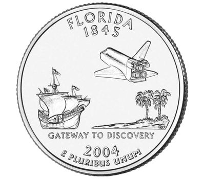  Монета 25 центов 2004 «Флорида» (штаты США) случайный монетный двор, фото 1 