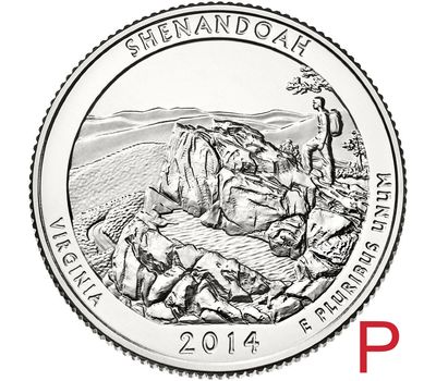  Монета 25 центов 2014 «Национальный парк Шенандоа» (22-ой нац. парк США) P, фото 1 