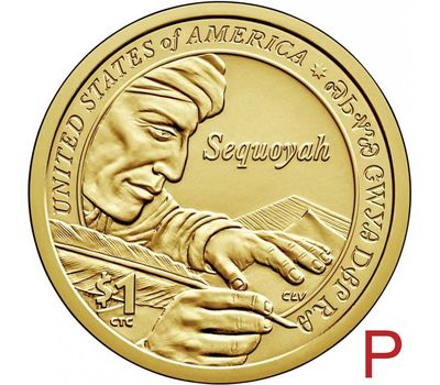  Монета 1 доллар 2017 «Письменность Чероки, Секвойя» США P (Сакагавея), фото 1 