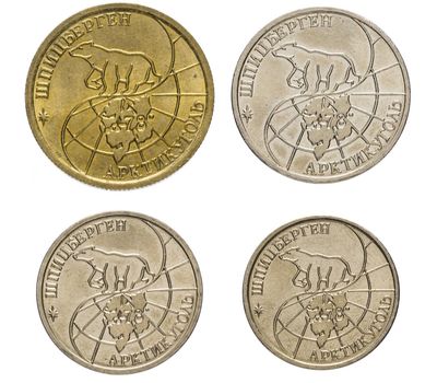  Набор 4 монеты Арктикуголь 1993 остров Шпицберген, фото 2 