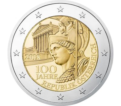  Монета 2 евро 2018 «100 лет Австрийской Республике» Австрия, фото 1 