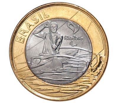  Монета 1 реал 2015 «Олимпиада в Рио-де-Жанейро. Параканоэ» Бразилия, фото 1 