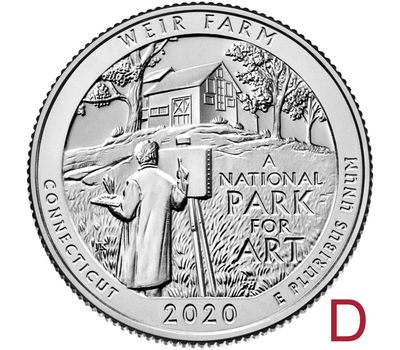  Монета 25 центов 2020 «Ферма Дж. А. Вейра» (52-й нац. парк США) D, фото 1 