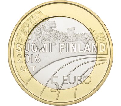  Монета 5 евро 2016 «Катание на лыжах» Финляндия, фото 2 