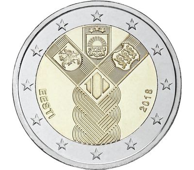  Монета 2 евро 2018 «100 лет независимости Балтийских стран» Эстония, фото 1 