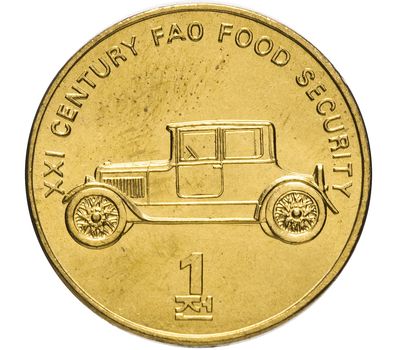  Монета 1 чон 2002 «ФАО — автомобиль» Северная Корея, фото 1 