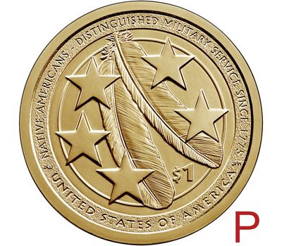  Монета 1 доллар 2021 «Американские индейцы в армии США» P (Сакагавея), фото 1 