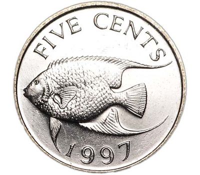  Монета 5 центов 1997 «Королевская рыба-ангел» Бермудские Острова, фото 1 