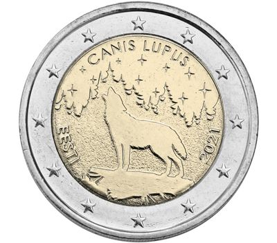 Монета 2 евро 2021 «Волк — национальное животное» Эстония, фото 1 