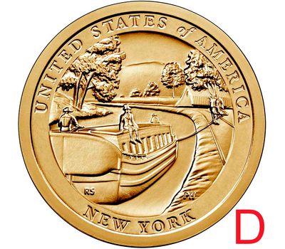  Монета 1 доллар 2021 «Канал Эри. Нью-Йорк» D (Американские инновации), фото 1 