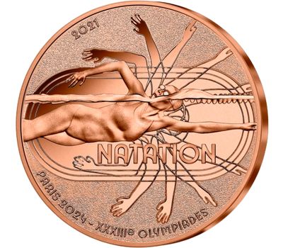  Монета 1/4 евро 2021 «Плавание. Олимпийские игры в Париже-2024» Франция, фото 1 