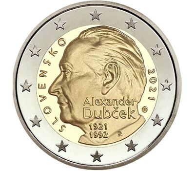 Монета 2 евро 2021 «100 лет со дня рождения Александра Дубчека, политического деятеля» Словакия, фото 1 
