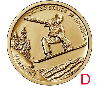  Монета 1 доллар 2022 «Сноуборд. Вермонт» D (Американские инновации), фото 1 