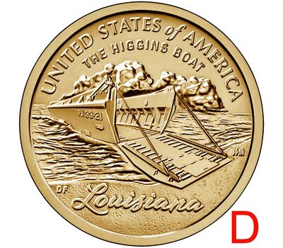  Монета 1 доллар 2023 «Лодка Хиггинса. Луизиана» D (Американские инновации), фото 1 