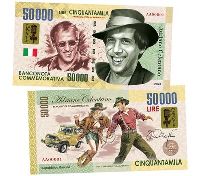  Сувенирная банкнота 50 000 лир «Адриано Челентано», фото 1 