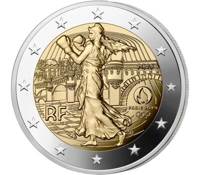  Монета 2 евро 2023 «Олимпийские игры 2024 года в Париже» Франция (зеленая коинкарта), фото 2 