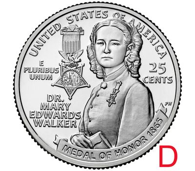  Монета 25 центов 2024 «Доктор Мэри Эдвардс» (Выдающиеся женщины США) D, фото 1 
