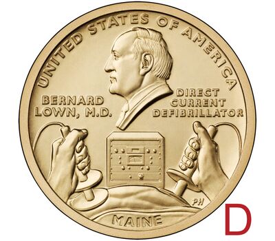  Монета 1 доллар 2024 «Дефибриллятор. Бернард Лаун. Мэн» D (Американские инновации), фото 1 