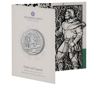  Монета 5 фунтов 2024 «Мифы и легенды. Робин Гуд» Великобритания (в буклете), фото 1 